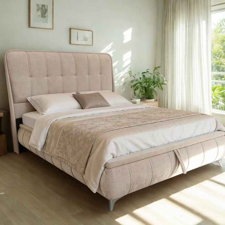 Limerick Storage 5 ft King Size Bed Beige - Ottoman Bed Collection