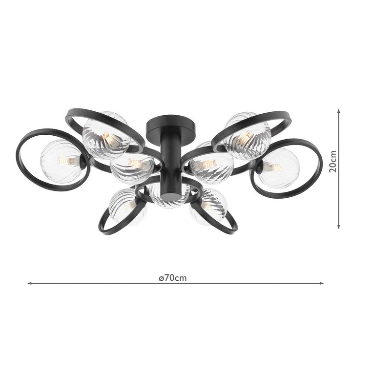 Lynette 9 Light Semi-Flush Satin Black/Twisted Glass