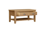 Marsden Coffee Table Natural Oak picture with opened drawer