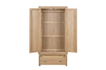 Marsden Wardrobe Natural Oak front view picture with opened doors and drawer