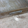 Maya Tray Table Pouffe Cappuccino Small close view picture of the fabric upholstery and wooden tray