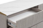 Mondello 6 Drawer Dressing Chest Washed Oak close view picture of the opened drawer and sintered stone top