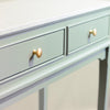 Monroe 3 Drawers Console Table Sage close view picture of the drawer design