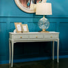 Monroe Sage Wooden Console Table with Marble Top & 3 Drawers life style picture