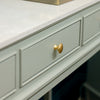 Monroe 3 Drawers Console Table Sage close view picture of the drawer with golden handle