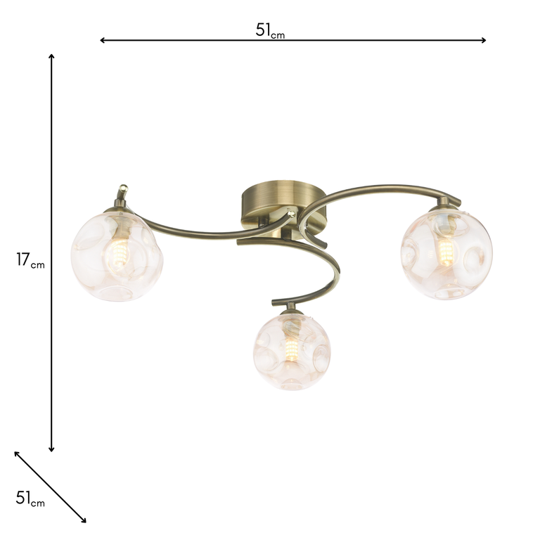 Nakita 3 Light Semi Flush Antique Brass - Ceiling Lighting Collection