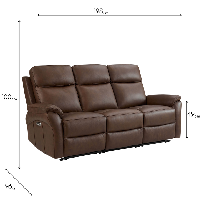 Nardo 3 Seater Electric Recliner Brown - Leather Electric Three-Seater Couch