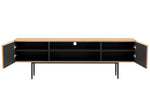 Stylish television stand with geometric patterns.

