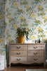Elegant Birds and Blooms wallpaper featuring birds on a soft grey background