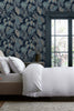 Navy Jungle Leaves wallpaper pattern