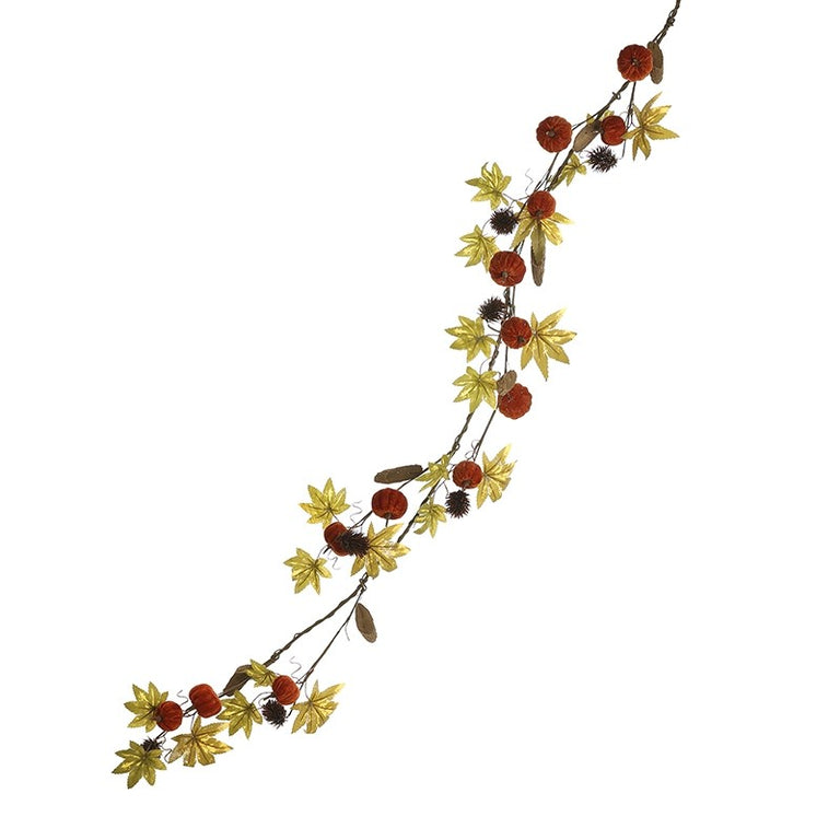 Orange Velvet Pumpkins & Leaves Garland