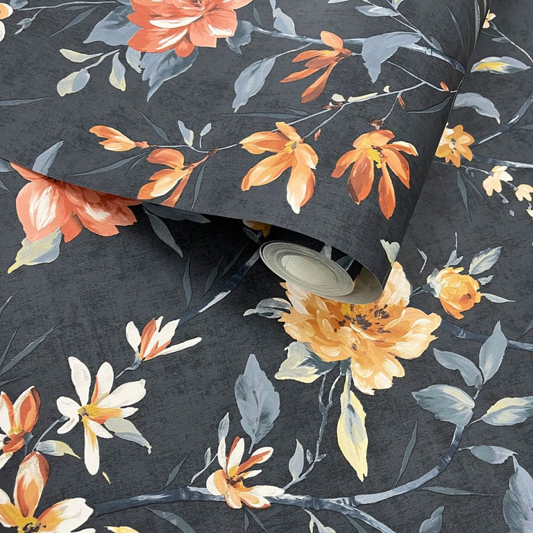 Oriental Trail Navy Wallpaper – Floral Wallpaper by Holden 13820