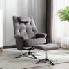 Orson Swivel Accent Chair Dark Grey life style side view photo with a footstool