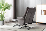 Orson Swivel Accent Chair Dark Grey life style back view photo with a footstool