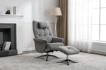 Orson Swivel Accent Chair Grey life style side view photo with a footstool