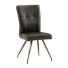 Elegant dining chair with deep seating and brown leather upholstery.
