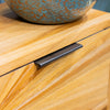 Ray 2 Drawer Console Table Ginger Teak close view picture of the metal black handle on the drawer