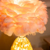 Raya LED Base Feather Lamp Pink close view picture with turned on light