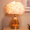 Raya LED Base Feather Lamp Pink life style picture with turned on top light