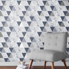 Triangle wallpaper with metallic highlights - Graham & Brown Reflections Blue