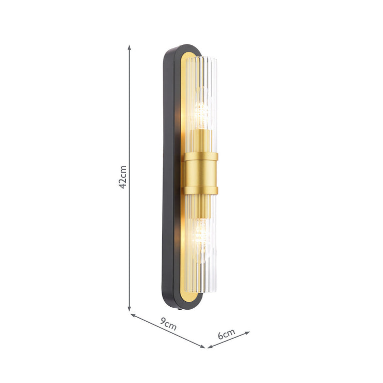 Rhian 2 Light Wall Light – Matt Black Ribbed Glass Wall Lamp