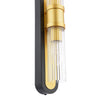 Rhian 2 Light Wall Light Matt Black and Ribbed Glass close view picture of the bottom light