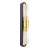 Rhian 2 Light Wall Light Matt Black and Ribbed Glass picture with switched off light