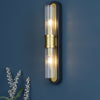 Rhian 2 Light Wall Light Matt Black and Ribbed Glass life style picture