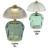 Ritzy Glass LED Lamp Teal picture that compare light on and off