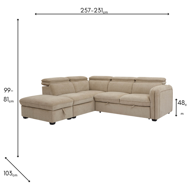 Roscoe Corner Sofa Bed LHF Oatmeal - LHF Fabric Sofa Collection