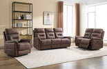 Rowan 3 Seater Sofa Recliner Chocolate life style photo wih armchair and 2-seater photo