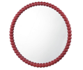 Deep green framed round mirror with wooden bobbin detail - Ruan Round Mirror Green