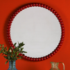 Deep green mirror with quirky wood bobbin - Ruan Round Mirror Green