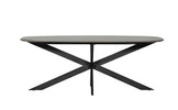 Sleek Sadia 1.6m oval dining table in smoke finish.
