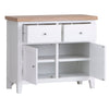 Efficient storage solution with this medium white sideboard.