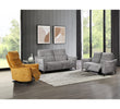 Sofia 2 Seater Sofa Grey life style picture with two seater recliner sofa and recliner chair in mustard