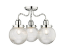 Polished chrome semi flush ceiling light with ribbed glass shades - Tamara Semi Flush Chrome