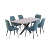 Contemporary dining room chairs with grey powder-coated legs.
