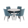 Chic fabric dining chairs with a textured, soft-to-touch design.

