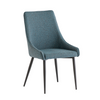 Elegant upholstered dining chairs with a soft teal fabric finish.
