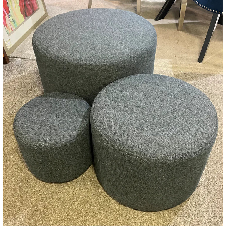 Troy Set of 3 Pouffe Stools in Dark Grey - Modern Footstool Collection