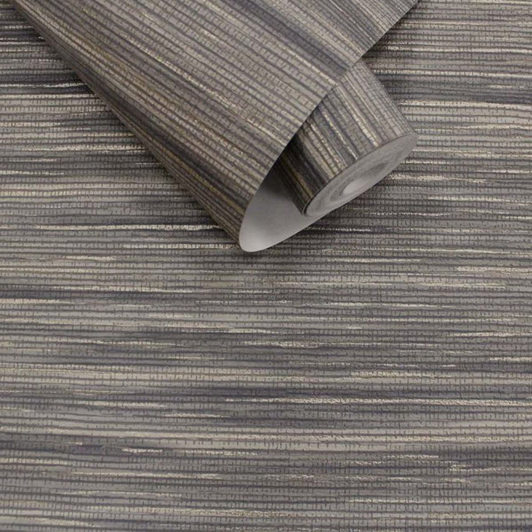 Vardo Charcoal Metallic Textured Wallpaper – Luxury Stripe Wallpaper