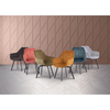 Elegant velvet dining chairs with a chequered pattern design.

