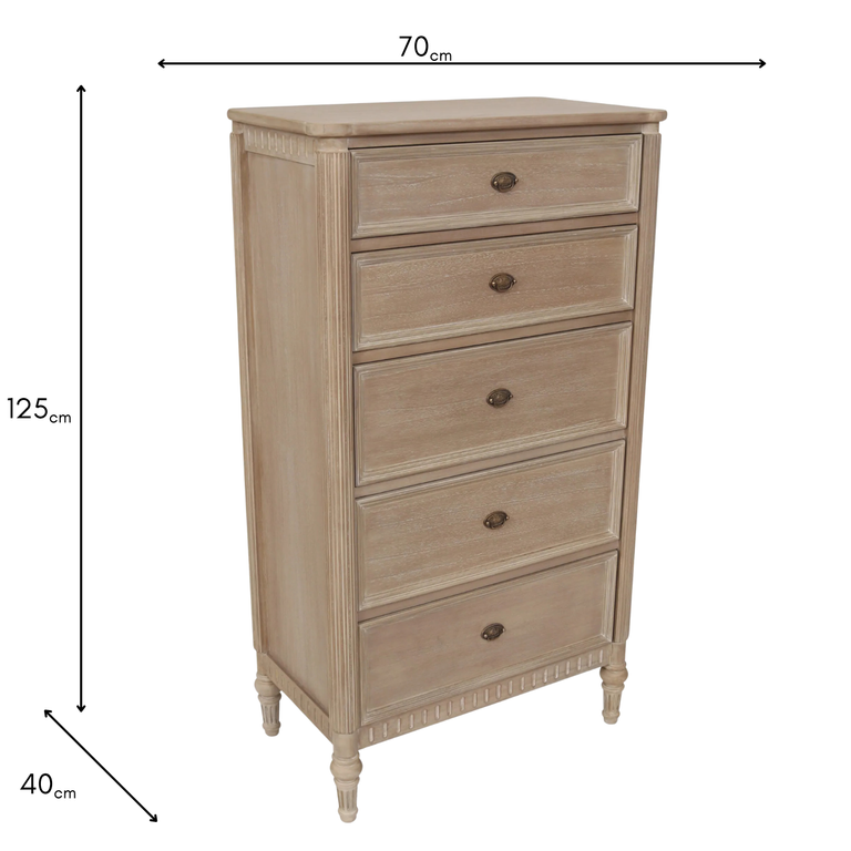 Willow Chest of 5 Drawers Tall Boy - Bedroom Furniture Collection