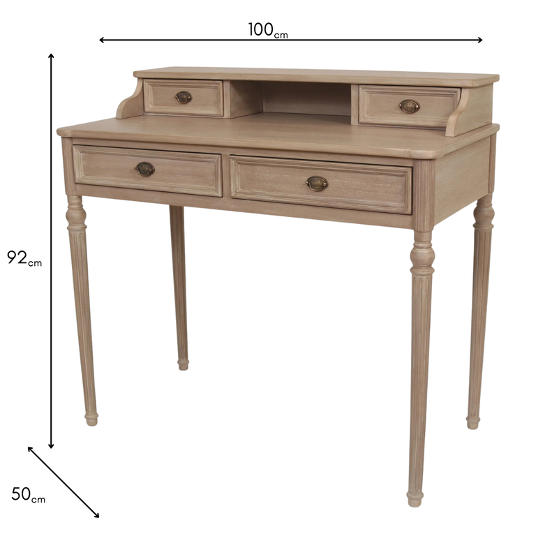Willow Dressing Table Timber Wash - Wooden Vanity Table with Drawers