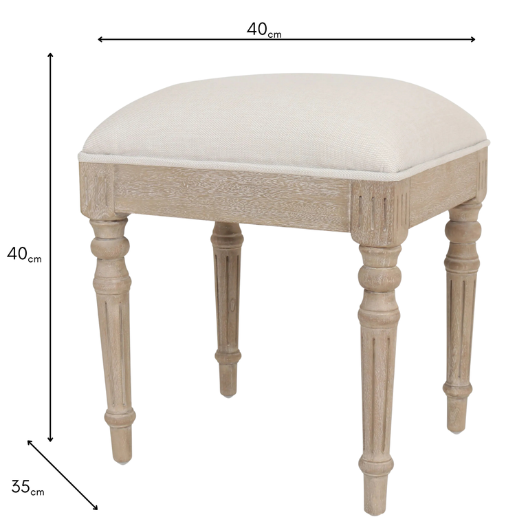 Willow Dressing Stool Timber Wash - Upholstered Wooden Stool