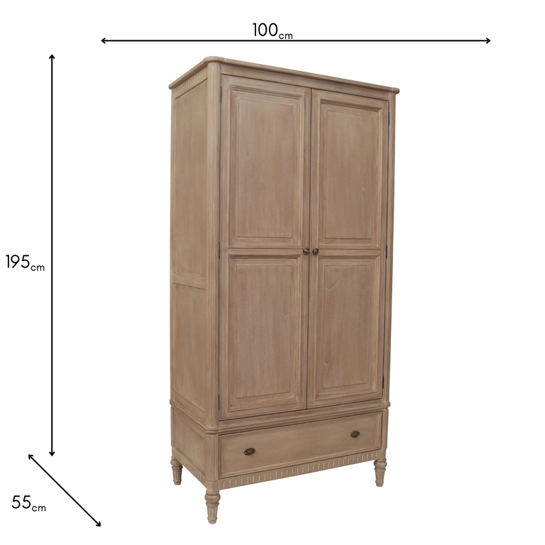 Willow 2 Door Wardrobe Timber Wash - Tall Wooden Bedroom Wardrobe