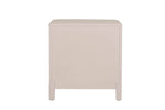 Bedside table showcasing rich natural wood grain.