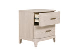 Elegant wooden bedside cabinet with metal handle.