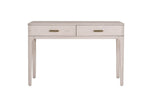 Modern makeup table with soft curved edges.